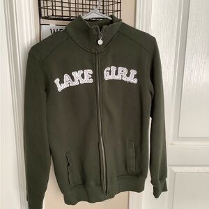 Green Zip-Up Jacket with Ribbed Cuffs and Soft Fabric